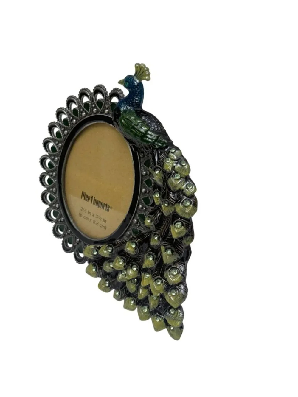 Pier 1 Imports Peacock Enamel Crystal Photo Frame for 2.5 x 3.5 Picture